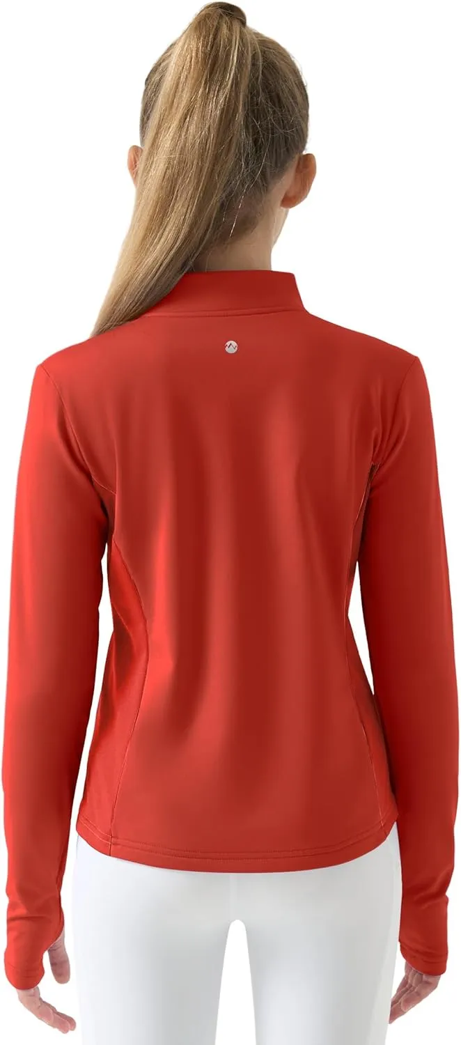 Willit Girls Fleece Long Sleeve Shirts Winter Horse Riding Jacket Half Zip Kids Sweatshirts Thermal Coat