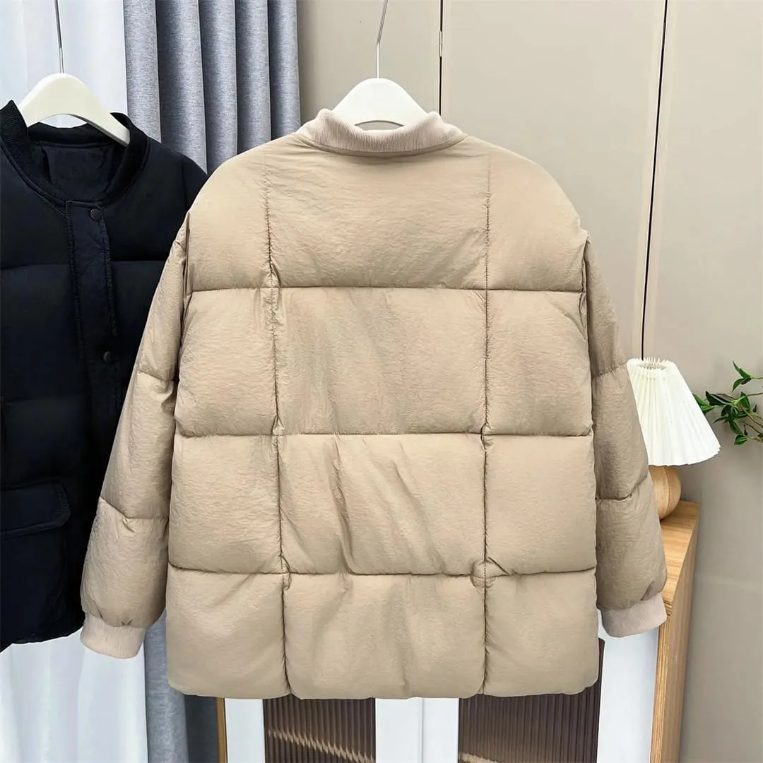 Winter Big Pocket Baseball Collar Cotton-Padded Parka Women's Warm Zipper Coat