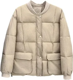 Winter Big Pocket Baseball Collar Cotton-Padded Parka Women's Warm Zipper Coat