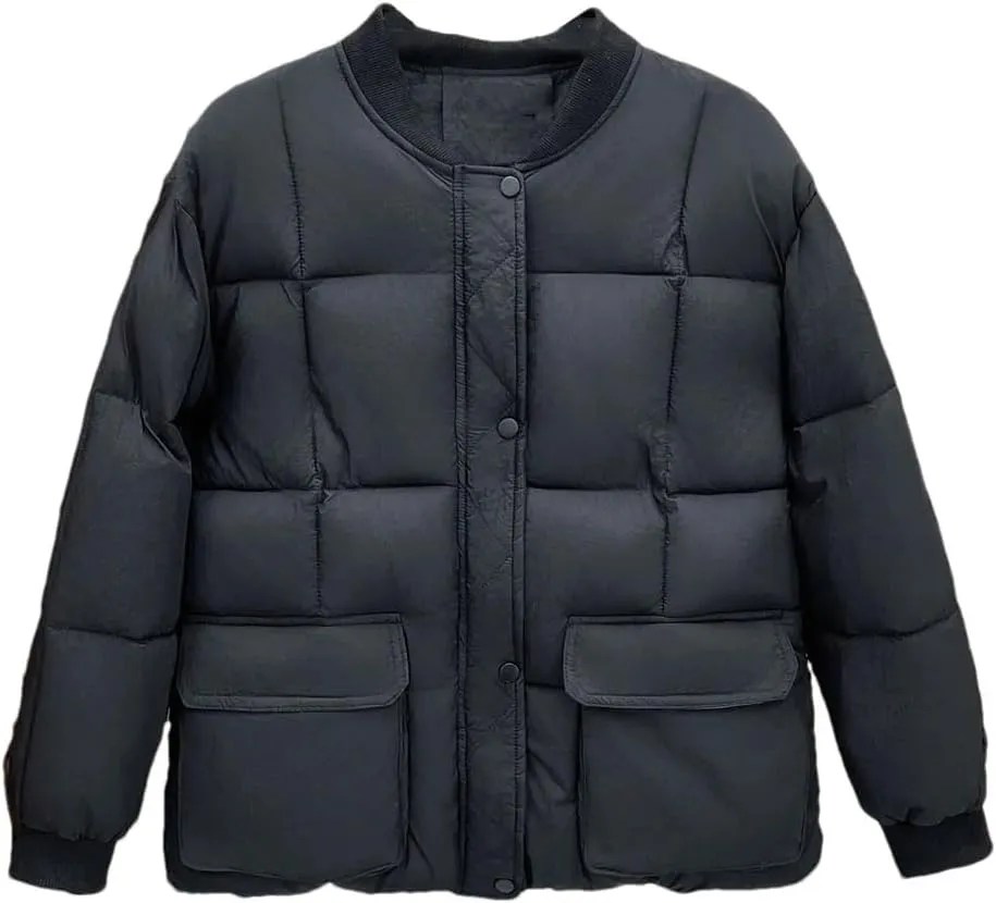 Winter Big Pocket Baseball Collar Cotton-Padded Parka Women's Warm Zipper Coat