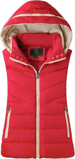 Winter Sleeveless Zipper Cotton-Padded Vest Women Casual Hooded Thick Warm Waistcoat All-Match Loose Jacket Outwear