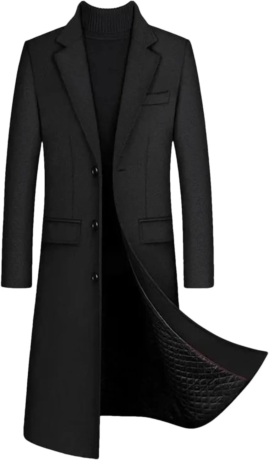Winter Wool Trench Coat Men Thicken Long Cotton-Padded Overcoat Slim Business Casual Jacket Men Woolen Warm Outwear