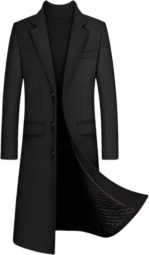 Winter Wool Trench Coat Men Thicken Long Cotton-Padded Overcoat Slim Business Casual Jacket Men Woolen Warm Outwear