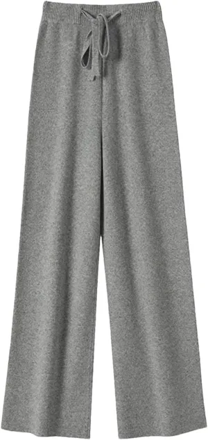 Women 100% Merino Wool Pants Casual Loose Wide Leg Pants Winter Thicked Warm Knited Trousers