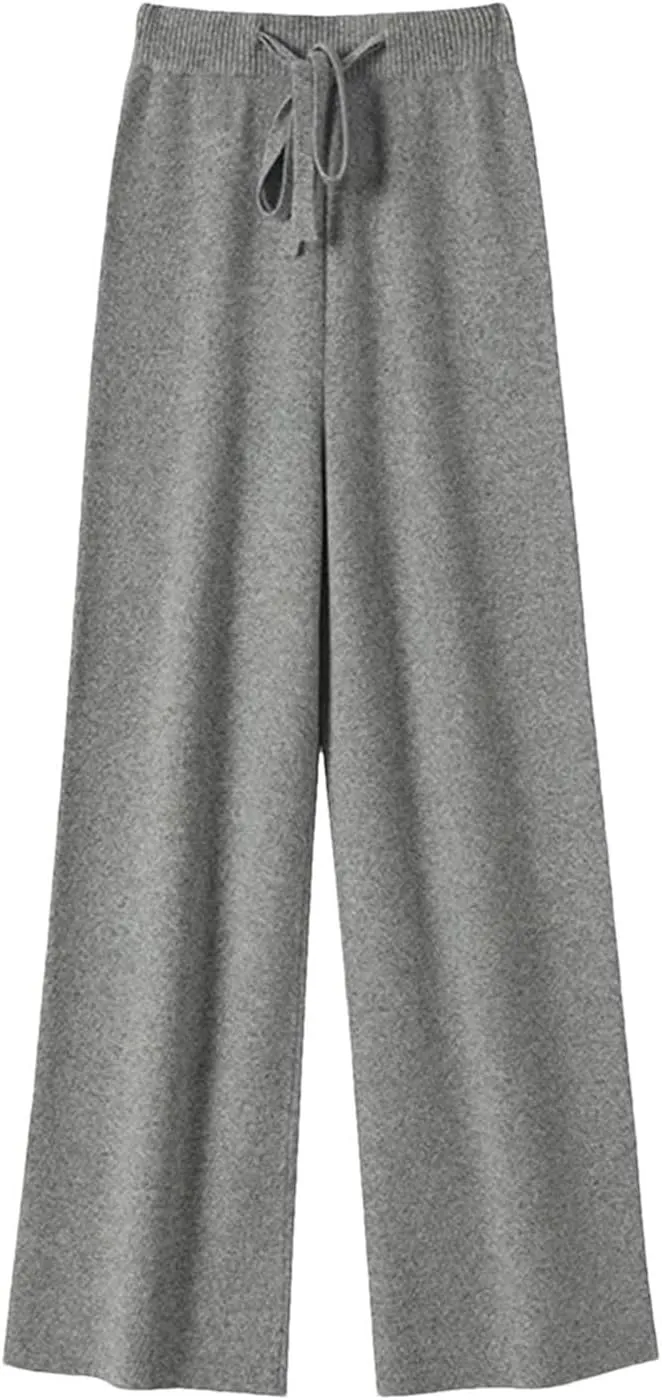 Women 100% Merino Wool Pants Casual Loose Wide Leg Pants Winter Thicked Warm Knited Trousers