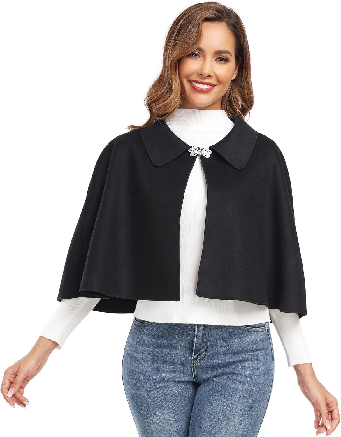 Women Capelet Shawl Short Cloak Cape Warm Poncho Fall Winter Soft Shawl Cover Up