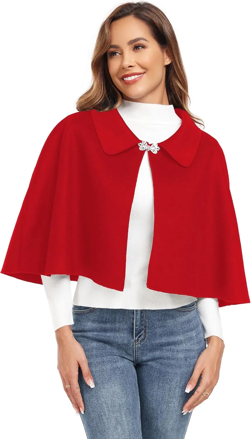 Women Capelet Shawl Short Cloak Cape Warm Poncho Fall Winter Soft Shawl Cover Up