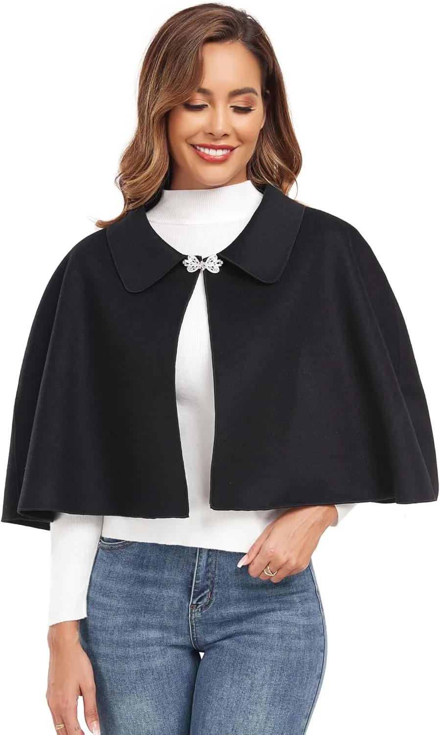 Women Capelet Shawl Short Cloak Cape Warm Poncho Fall Winter Soft Shawl Cover Up