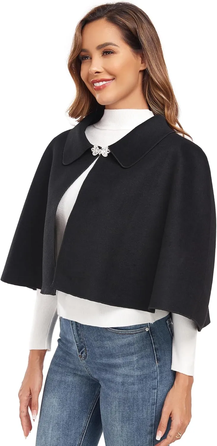 Women Capelet Shawl Short Cloak Cape Warm Poncho Fall Winter Soft Shawl Cover Up