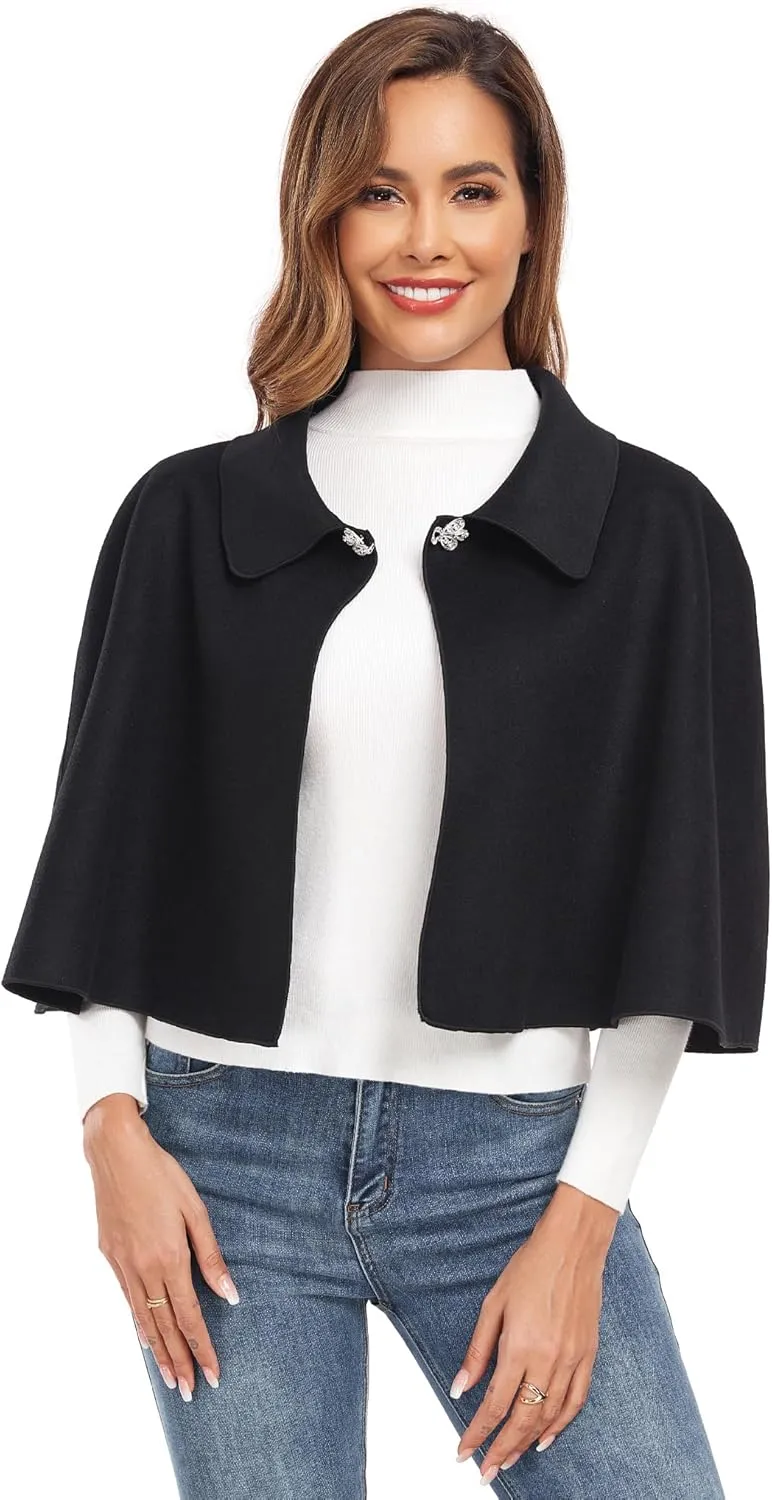 Women Capelet Shawl Short Cloak Cape Warm Poncho Fall Winter Soft Shawl Cover Up