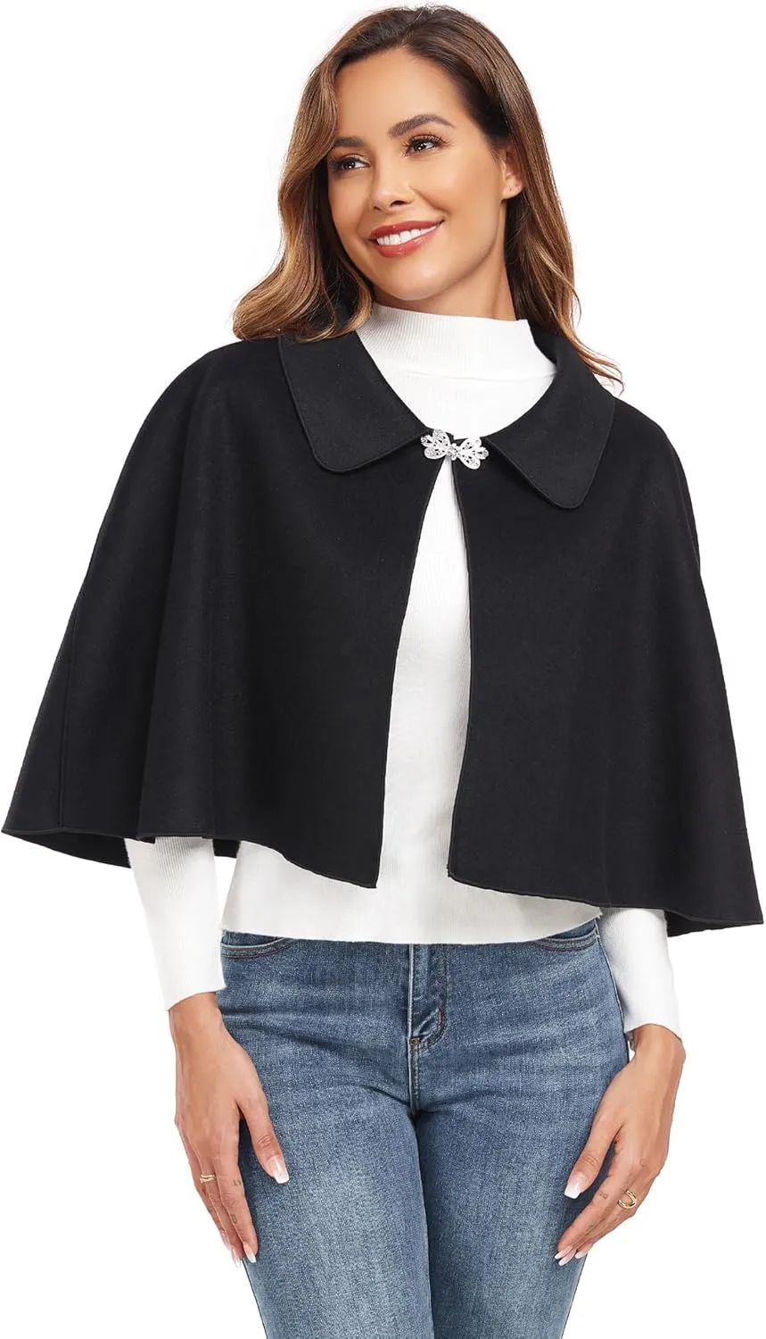 Women Capelet Shawl Short Cloak Cape Warm Poncho Fall Winter Soft Shawl Cover Up