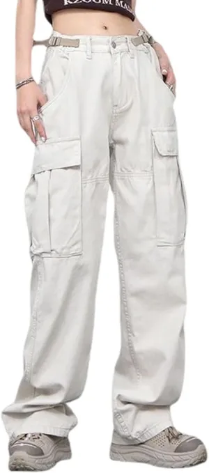 Women Cargo Pants Baggy Y2K Clothing Multi Pockets High Waist Loose Straight Leg Pants Vintage Grunge Aesthetic Clothes