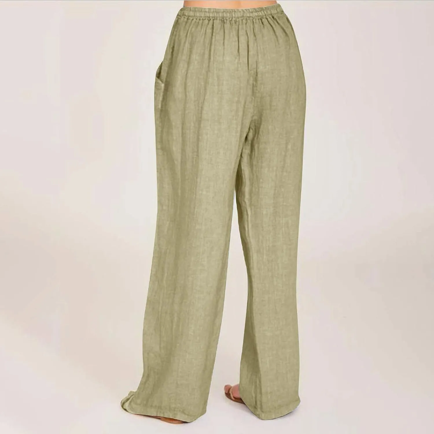 Women Cotton Linen Palazzo Pants Summer Flowy Wide Leg Trousers with Pockets High Waist Drawstring Beach Lounge Pants