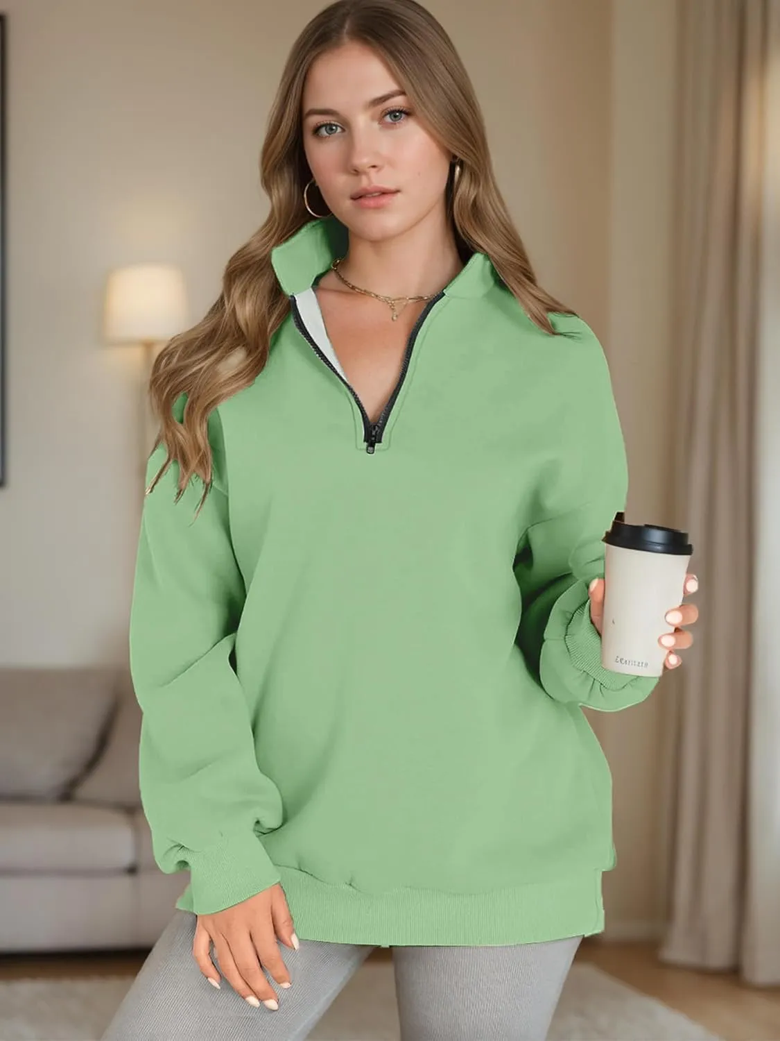 Women Half Zip Oversized Sweatshirts Fall Fashion Hoodies Pullover Long Sleeve Shirts Clothes