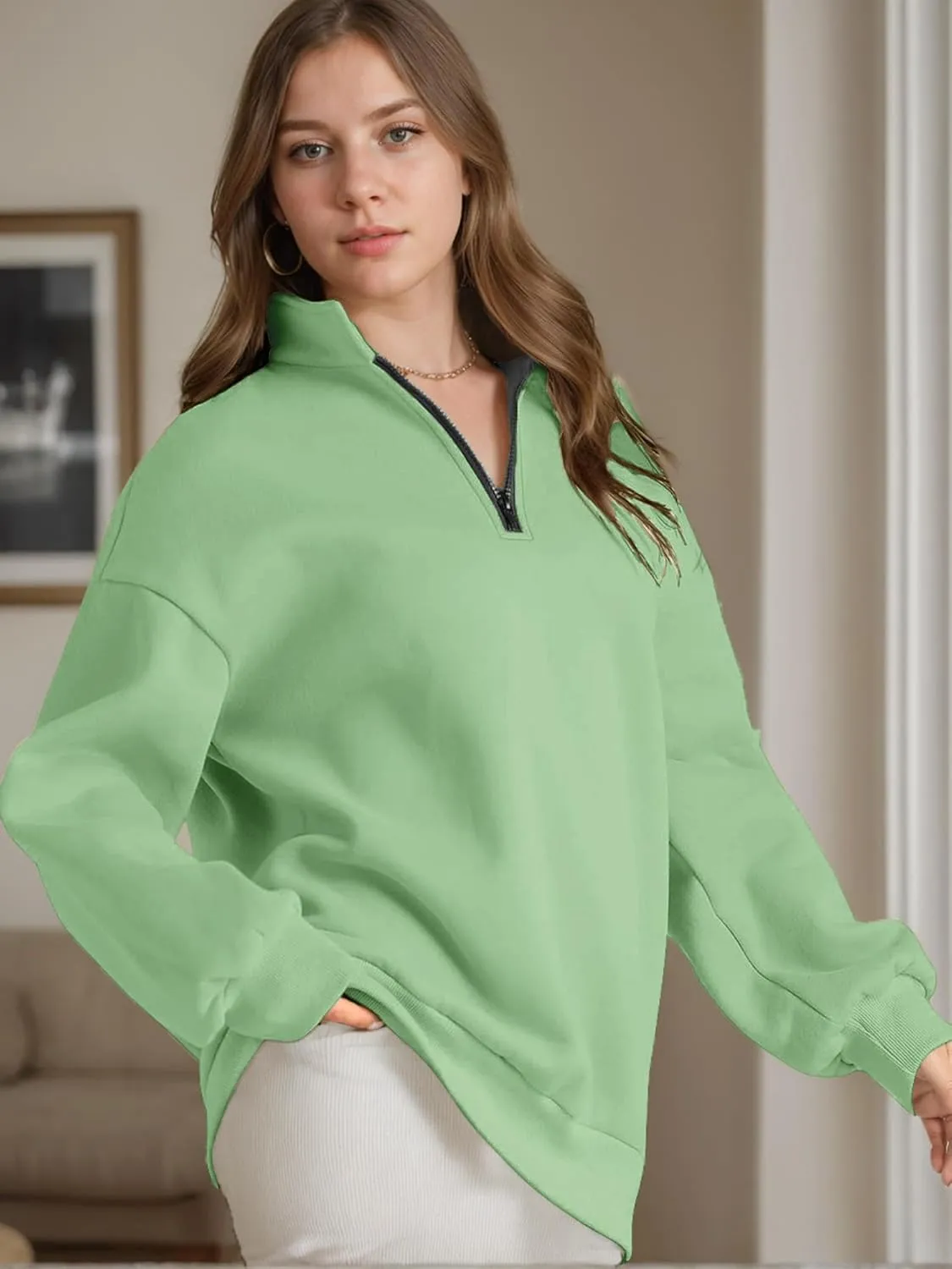 Women Half Zip Oversized Sweatshirts Fall Fashion Hoodies Pullover Long Sleeve Shirts Clothes