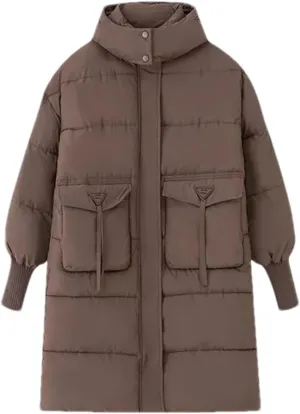 Women Long Loose Button Parka Coat Casual Vintage Warm Hooded Cotton-Padded Jacket