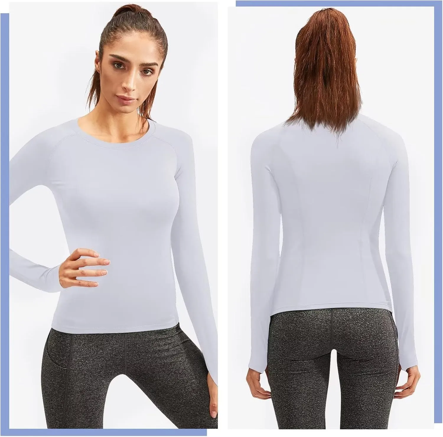 Women Thermal Top Thumbholes Fleece Ski Base Layer UPF 50  Long Sleeve Compression Shirts Running,Warm,Quick Dry
