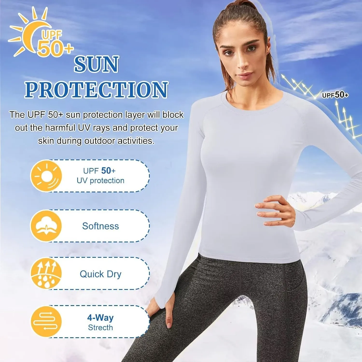 Women Thermal Top Thumbholes Fleece Ski Base Layer UPF 50  Long Sleeve Compression Shirts Running,Warm,Quick Dry