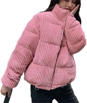 Women Thick Warm Parka Coat Outwear Female Corduroy Cotton Padded Casual Loose Short Parkas