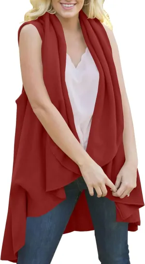 Women Warm Shawl Warp Cape Soft Fall Sleeveless Open Front Draped Long Duster Vest Asymmetric Cardigan