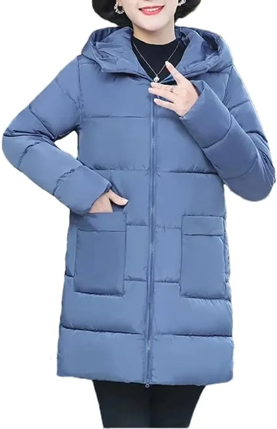 Women Winter Warm Thick Parka Outwear Jacket Loose Hooded Cotton Padded Coat Mid-Length Parka Outwear
