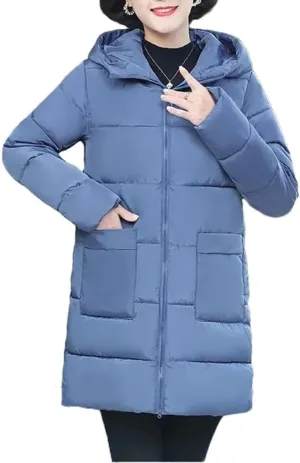 Women Winter Warm Thick Parka Outwear Jacket Loose Hooded Cotton Padded Coat Mid-Length Parka Outwear