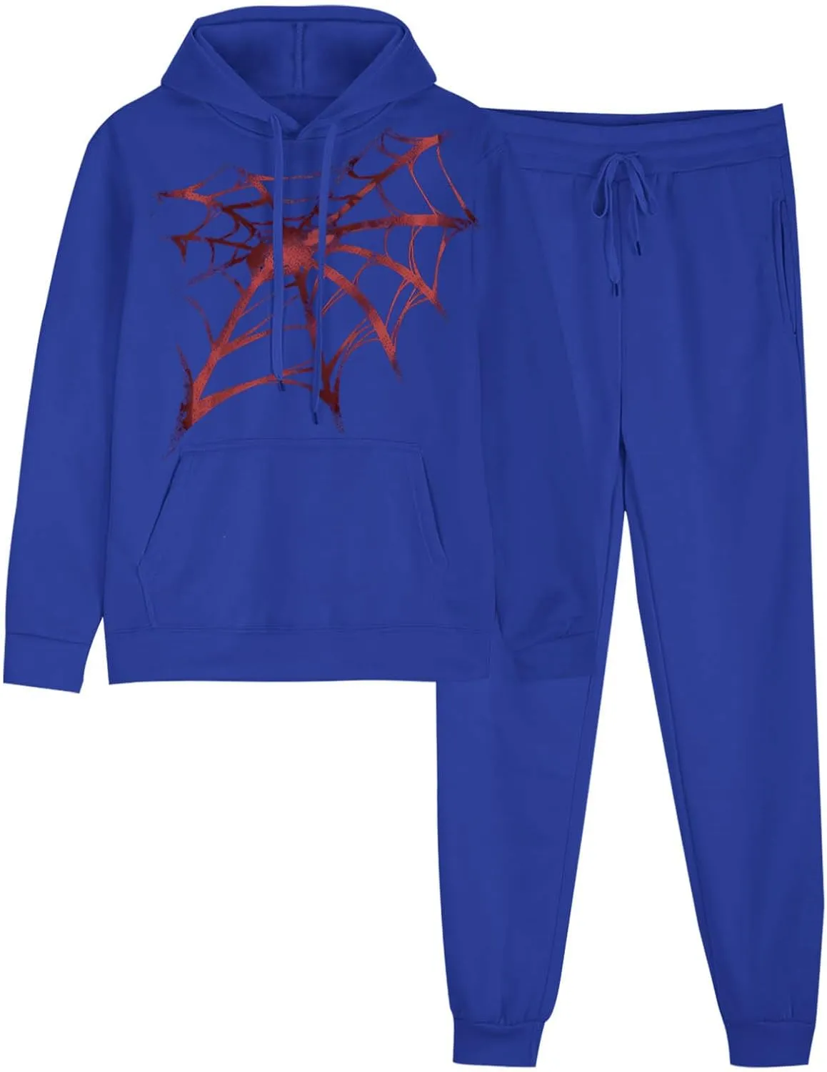 Women Y2k Sweatsuits Spider Web Hoodies Vintage Oversized Long Sleeve Sweatshirt and Pant Teen Girls Cute Streetwear