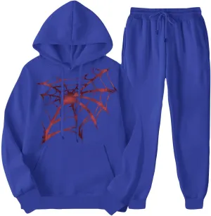 Women Y2k Sweatsuits Spider Web Hoodies Vintage Oversized Long Sleeve Sweatshirt and Pant Teen Girls Cute Streetwear