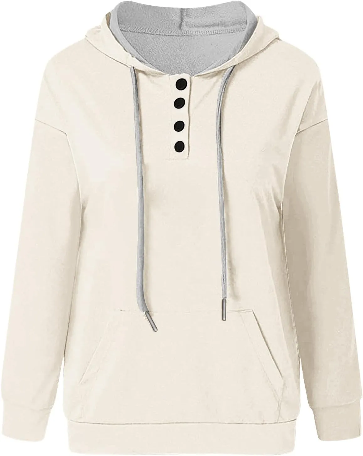 Womens 2024 Button Collar Hoodies Hooded Drawstring Pullover Sweatshirts Casual Long Sleeve Fall Fashion Shirts Top