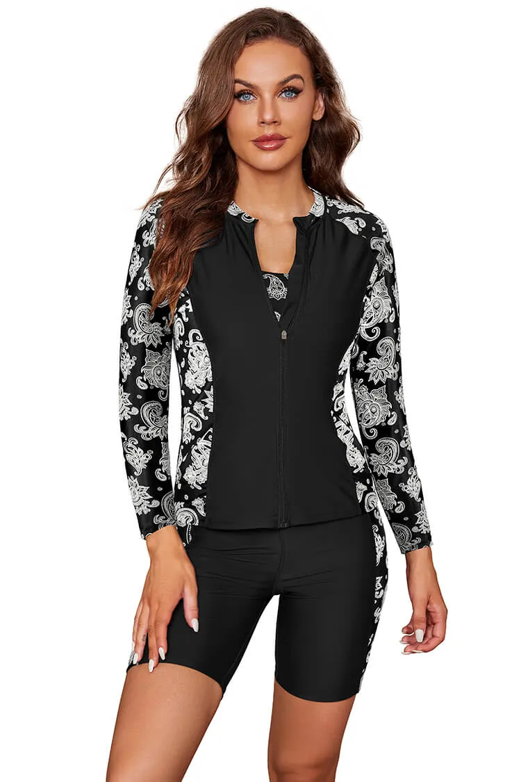 Women's 3 Piece Rash Guard Long Sleeve Swimsuits Zip Bathing Suits with Pants UPF 50  Shirt