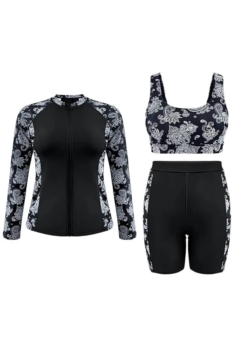 Women's 3 Piece Rash Guard Long Sleeve Swimsuits Zip Bathing Suits with Pants UPF 50  Shirt