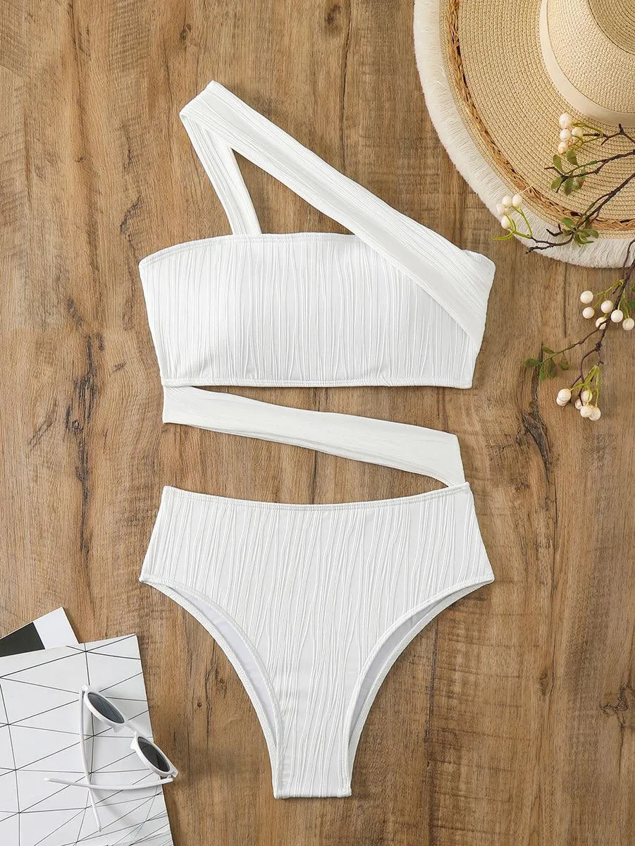 Women's Angled Neckline Bathing Suit - White One-Piece Swimwear