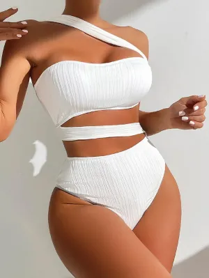 Women's Angled Neckline Bathing Suit - White One-Piece Swimwear