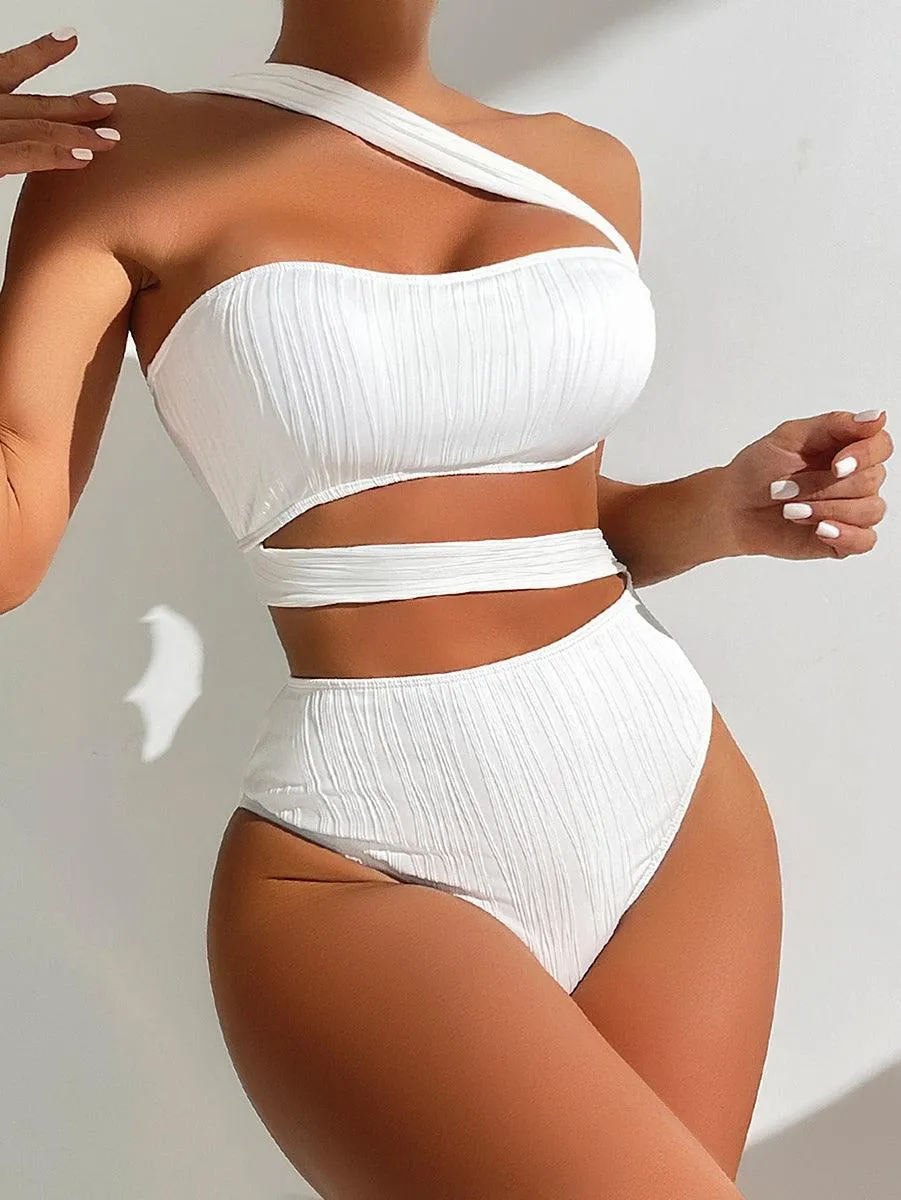 Women's Angled Neckline Bathing Suit - White One-Piece Swimwear