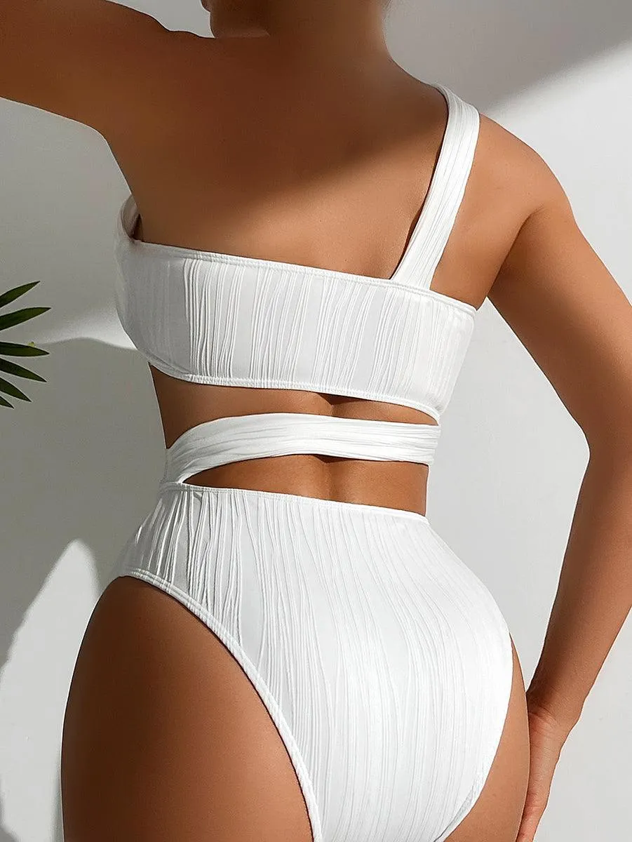 Women's Angled Neckline Bathing Suit - White One-Piece Swimwear