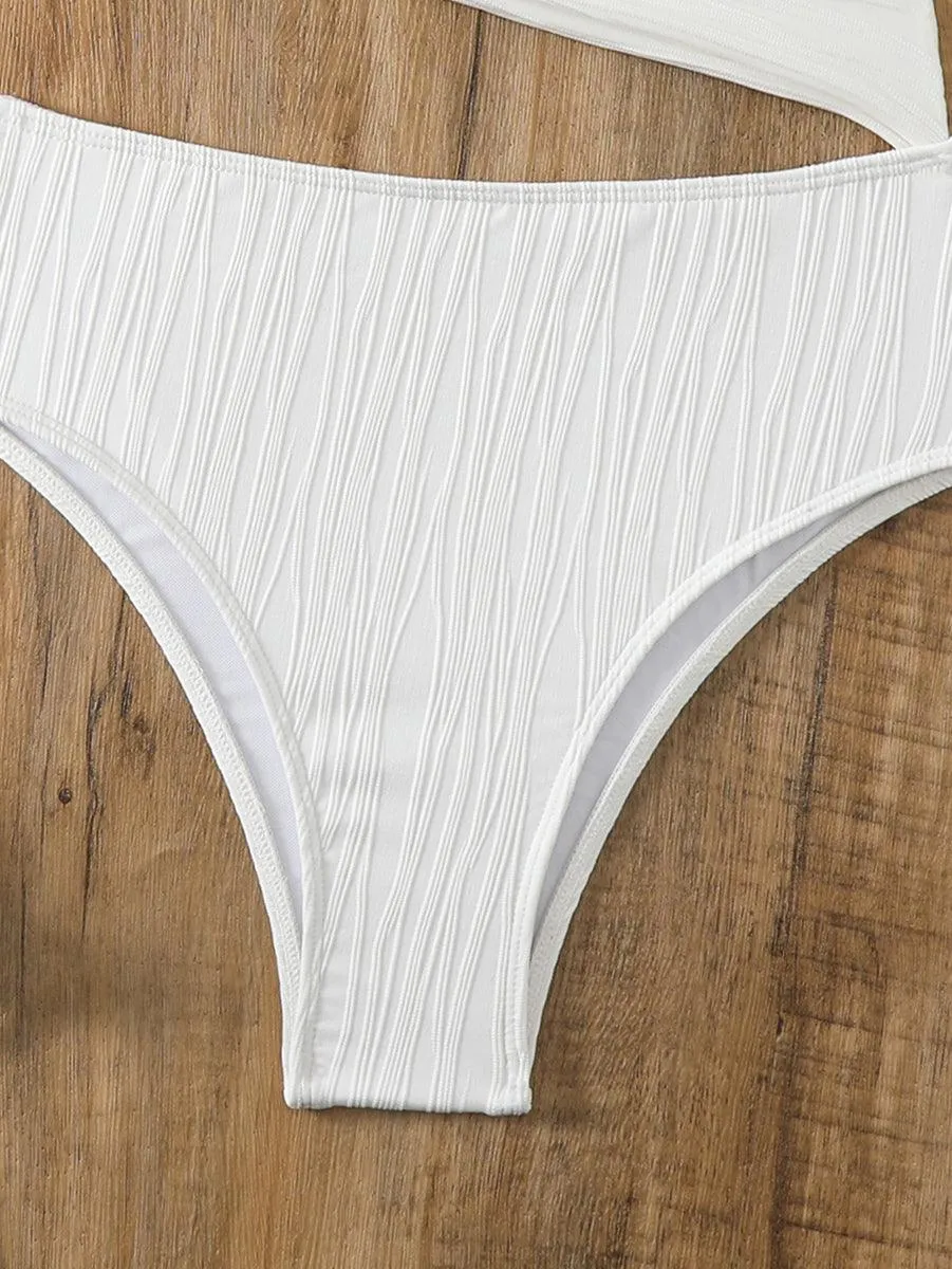 Women's Angled Neckline Bathing Suit - White One-Piece Swimwear