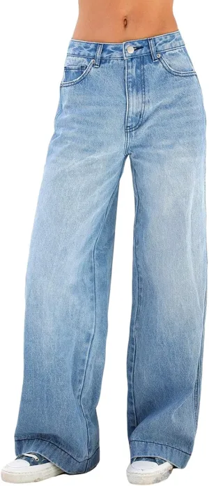 Women's Baggy Denim Pants Casual Low Rise Wide Leg Boyfriend Jeans Vintage Loose Straight Leg Jeans Y2K Streetwear