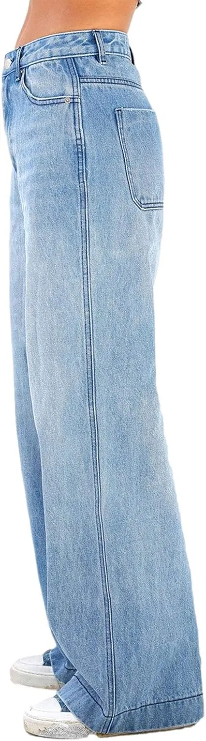 Women's Baggy Denim Pants Casual Low Rise Wide Leg Boyfriend Jeans Vintage Loose Straight Leg Jeans Y2K Streetwear