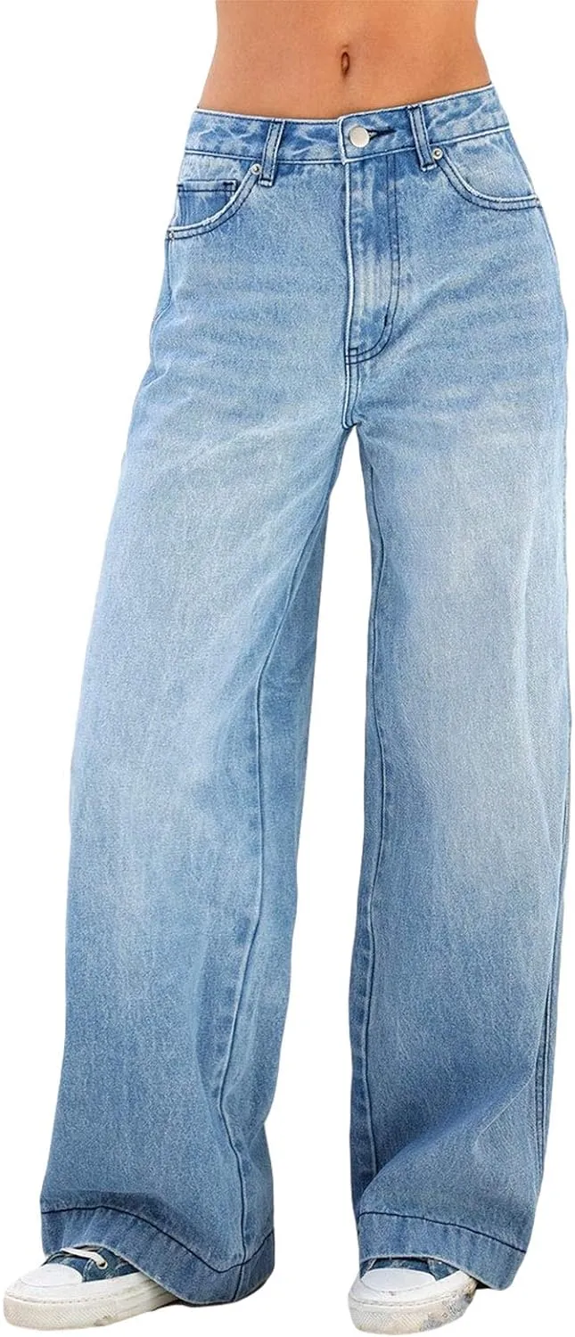 Women's Baggy Denim Pants Casual Low Rise Wide Leg Boyfriend Jeans Vintage Loose Straight Leg Jeans Y2K Streetwear