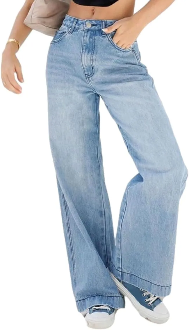 Women's Baggy Denim Pants Casual Low Rise Wide Leg Boyfriend Jeans Vintage Loose Straight Leg Jeans Y2K Streetwear