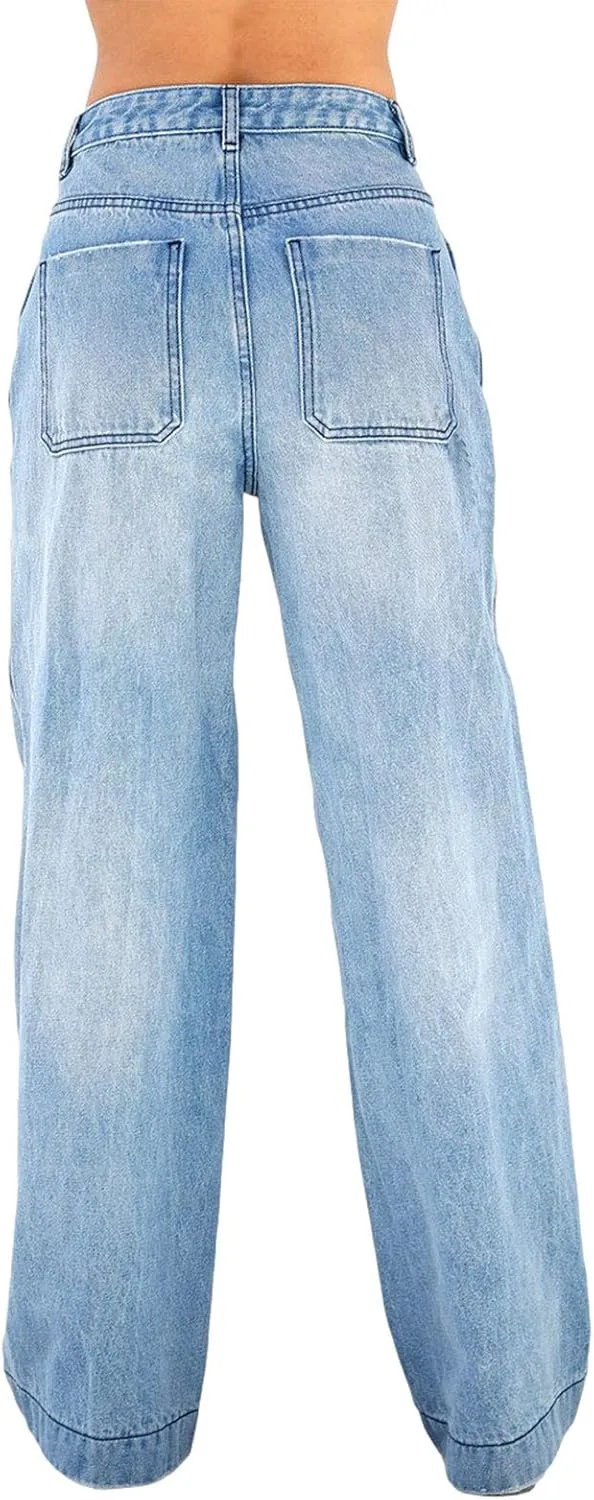 Women's Baggy Denim Pants Casual Low Rise Wide Leg Boyfriend Jeans Vintage Loose Straight Leg Jeans Y2K Streetwear
