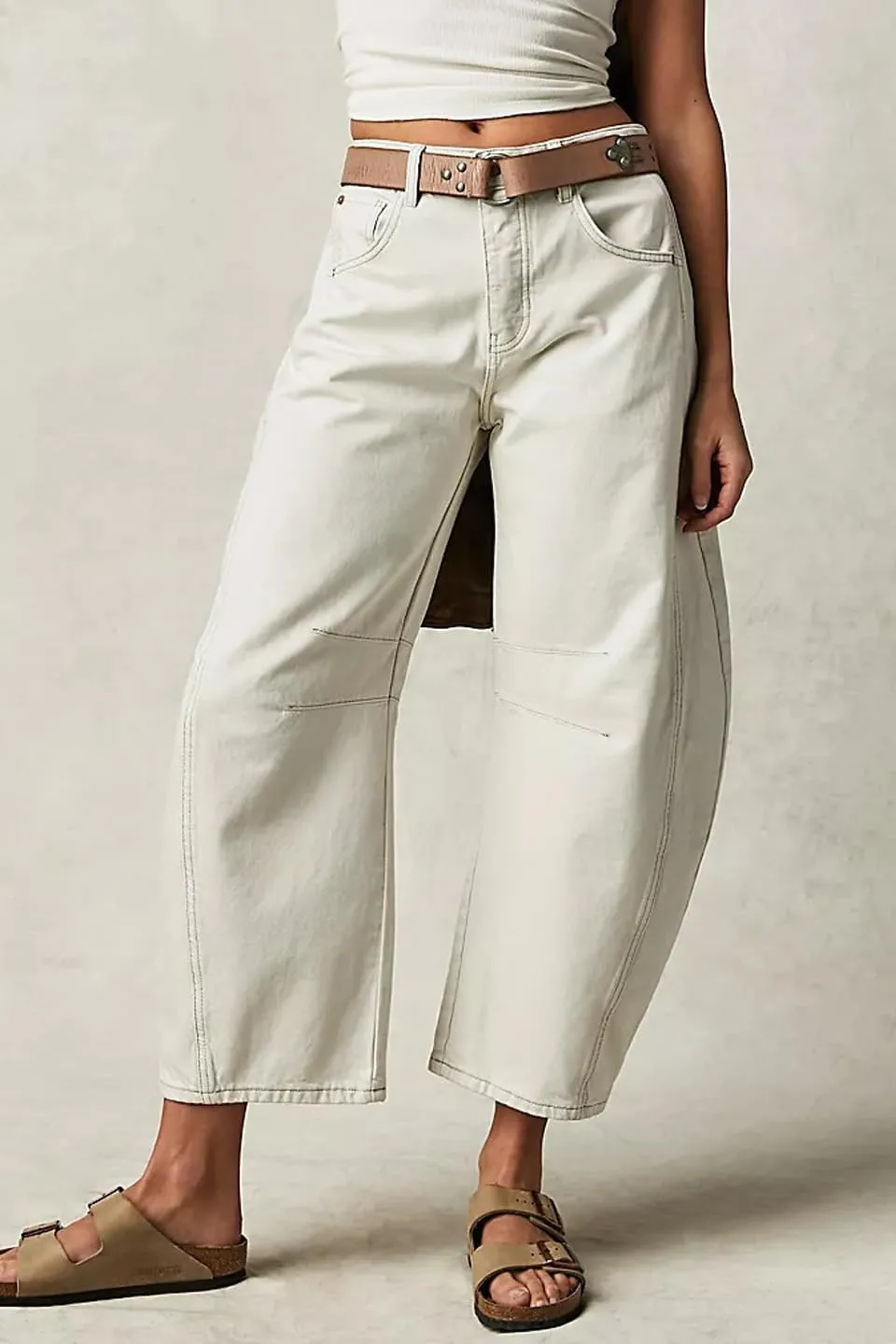 Womens Barrel Jeans Trendy 2024 Wide Leg Cropped Jeans Y2k Mid Rise Baggy Jeans Boyfriend Denim Pants Harem Pants