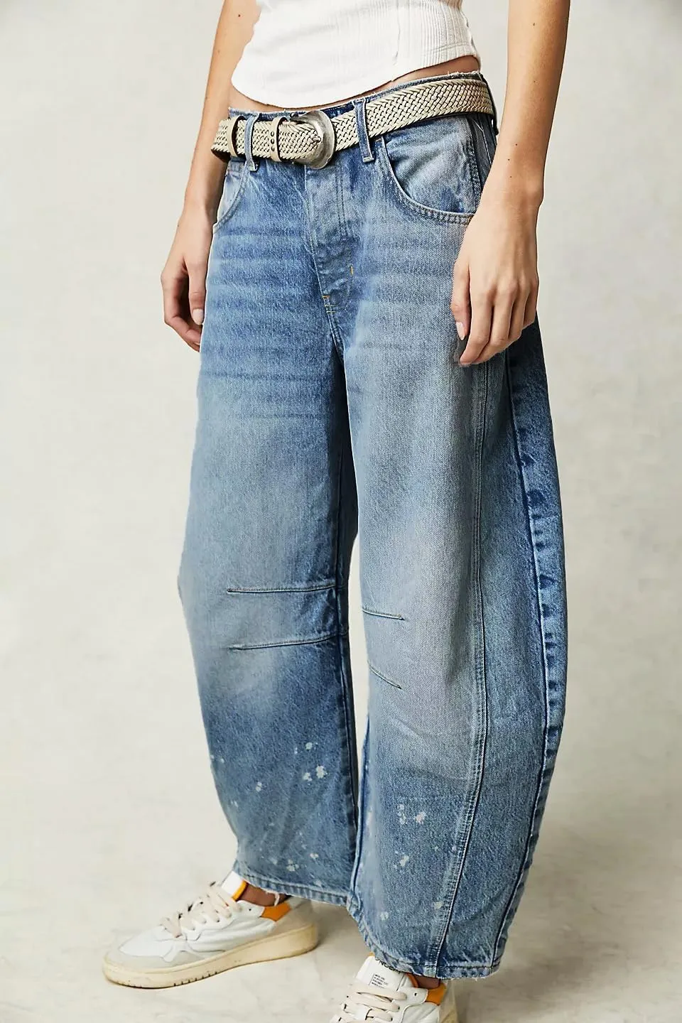 Womens Barrel Jeans Trendy 2024 Wide Leg Cropped Jeans Y2k Mid Rise Baggy Jeans Boyfriend Denim Pants Harem Pants