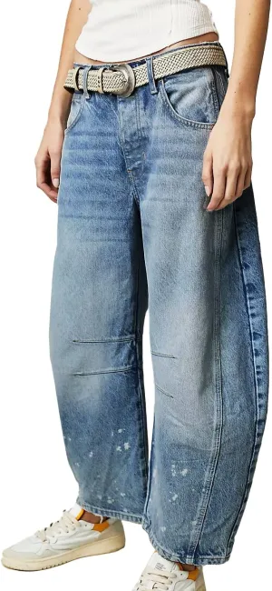Womens Barrel Jeans Trendy 2024 Wide Leg Cropped Jeans Y2k Mid Rise Baggy Jeans Boyfriend Denim Pants Harem Pants