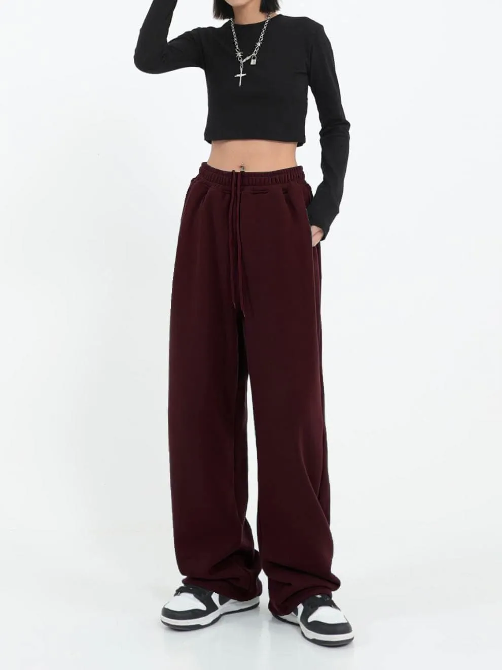 Women's Casual Wide Leg Sweatpants Loose Yoga Pants Comfy Lounge Jogger Baggy Sweatpants with Pockets