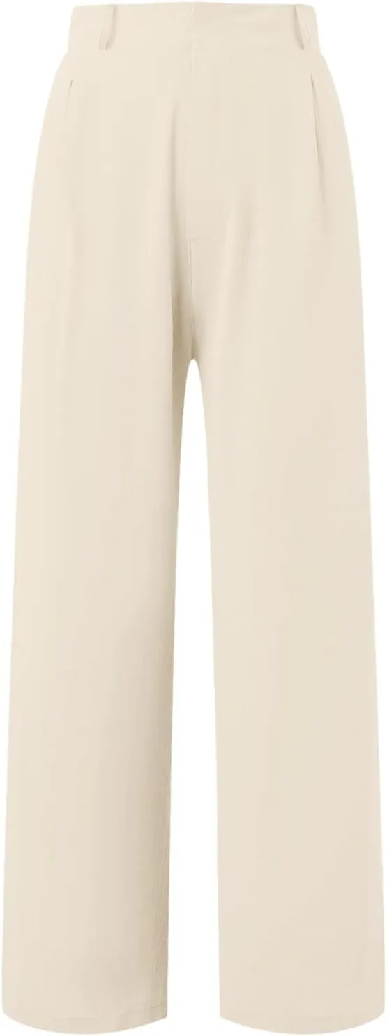 Womens Cotton Linen Pants High Waisted Button Up Summer Beach Pants Wide Leg Baggy Casual Flowy Dressy Trousers