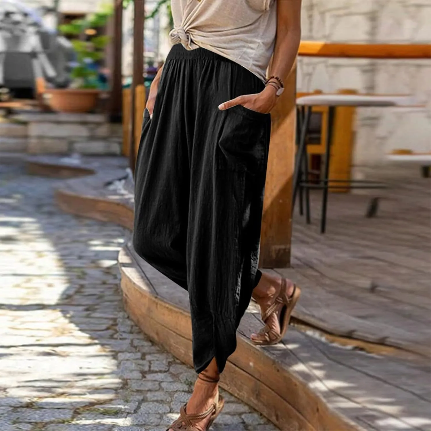 Womens Fashion Long Pant Elastic Waist High Waist Casual Trousers Womens Plus Size Casual Pants Suits for Wedding