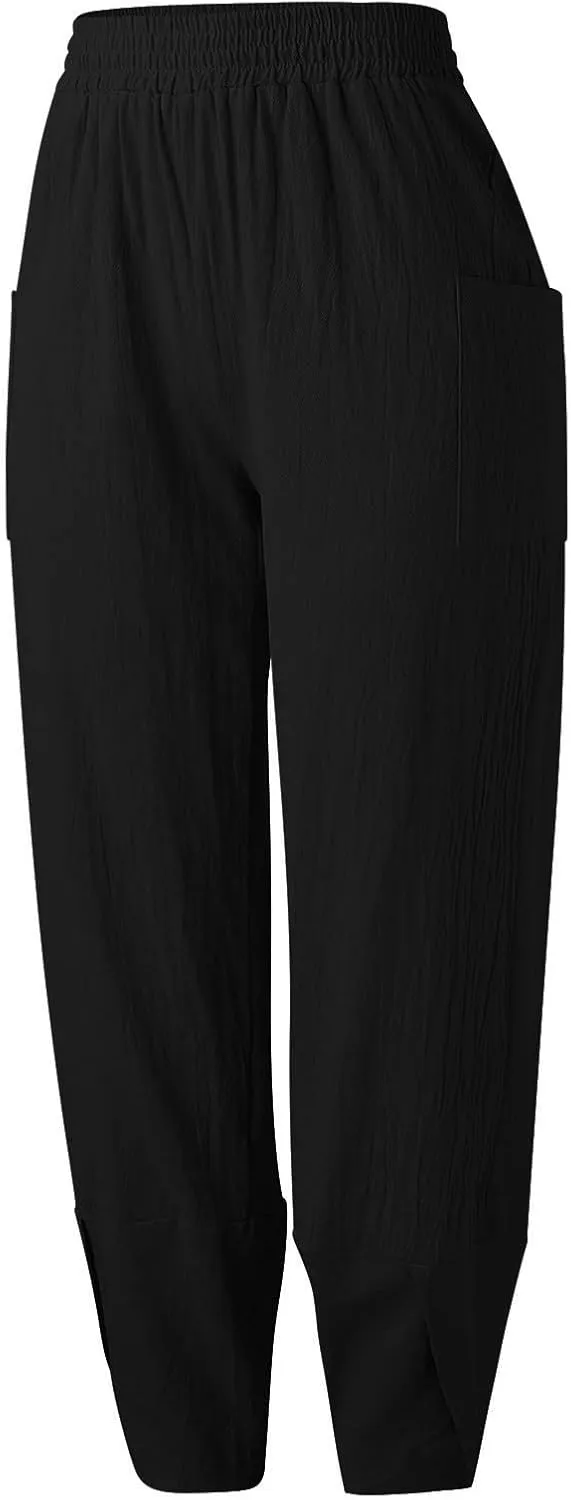 Womens Fashion Long Pant Elastic Waist High Waist Casual Trousers Womens Plus Size Casual Pants Suits for Wedding