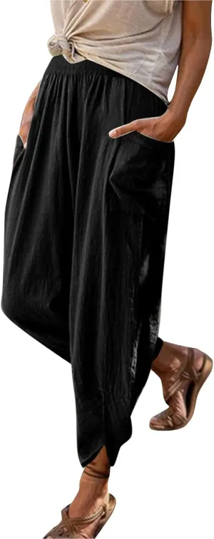 Womens Fashion Long Pant Elastic Waist High Waist Casual Trousers Womens Plus Size Casual Pants Suits for Wedding