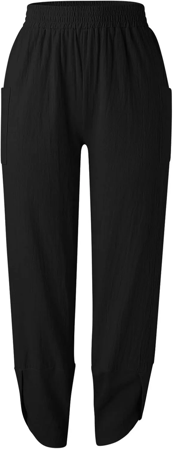 Womens Fashion Long Pant Elastic Waist High Waist Casual Trousers Womens Plus Size Casual Pants Suits for Wedding